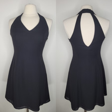 LAUNDRY BY SHELLI SEGAL Black Mini Dress Size 6 Halter V Neck Fit & Flare LBD
