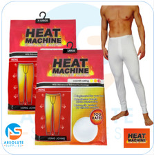 Heat Machine Mens Thermal Long Johns White, Winter Base Layers, Size L, XL,White