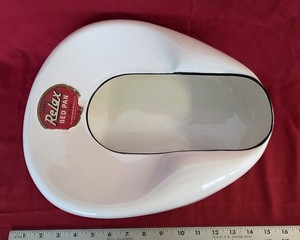 Vintage 1940s Jones Relax White Black Edge Porcelain Enamel Metal Bed Pan