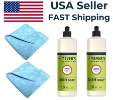 2 Pack - Mrs. Meyer's Clean Day Dish Soap - Lemon Verbena + 2 Microfiber Cloth
