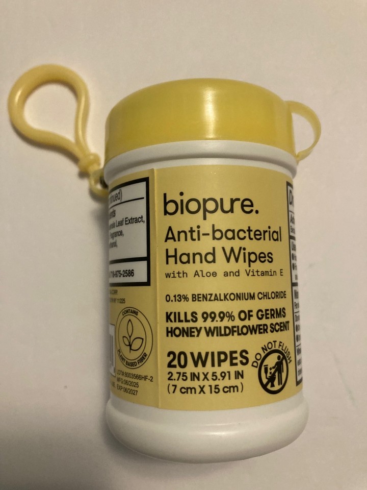 3 Biopure Antibacterial Travel Size Hand Wipes Keychain(Honey W,M ...