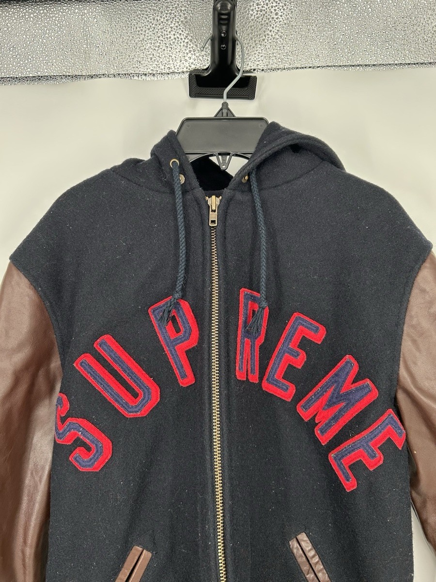 Supreme Hooded Varsity Jacket Wool Leather FW12 2012 Black Red Zip