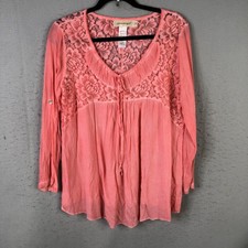 Fairy Grunge Blouse Womens S Pink Lace Sheer Boho Peasant Feminine Coquette