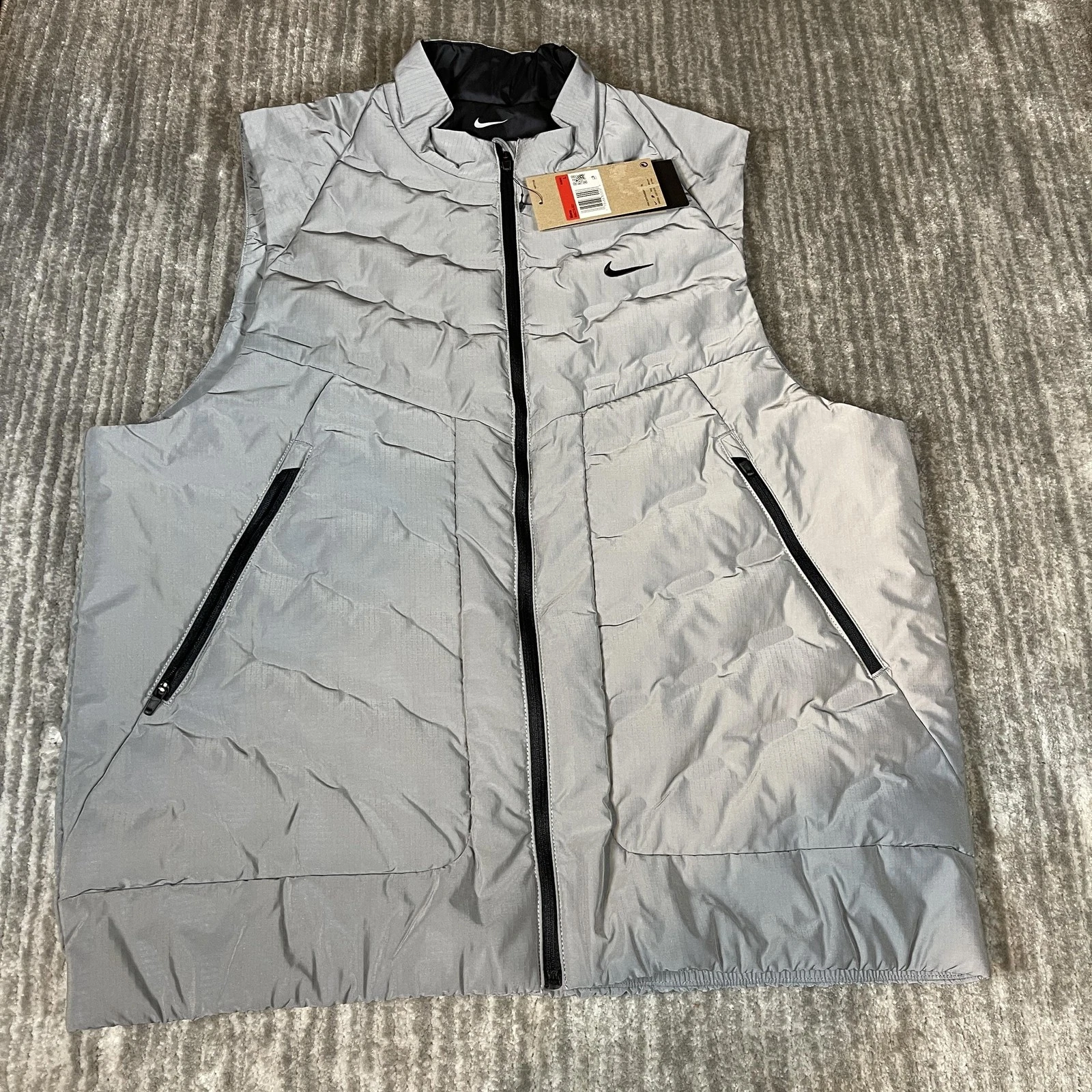 Nike Vest Mens Large Gray Therma-FIT ADV Running Puffer Zip Pockets Gilet
