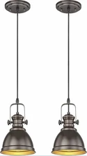 2 Pack Pendant Light Fixtures W/Metal Shades Oil Rubbed Bronze
