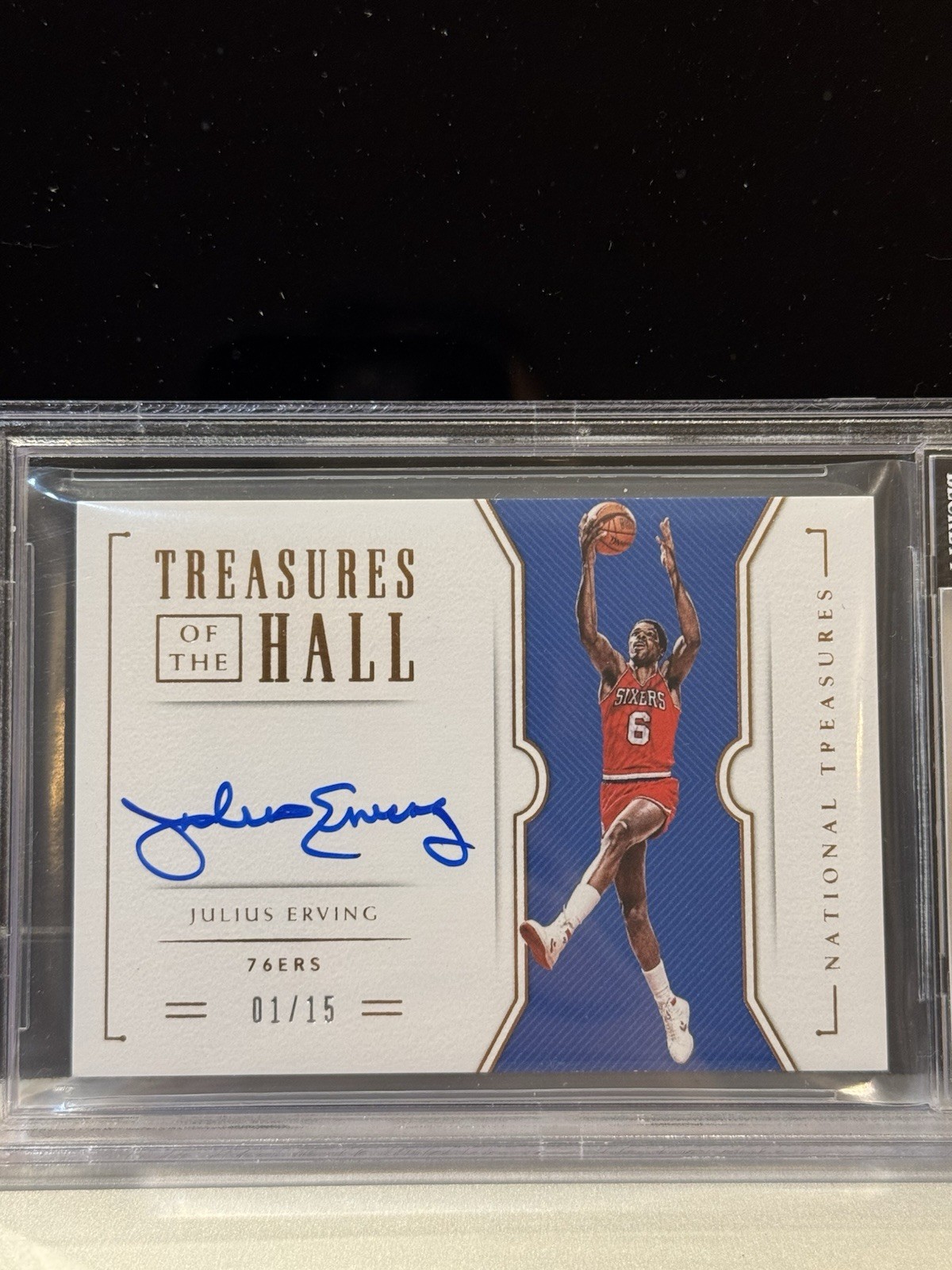 2018-19 National Treasures Julius Erving AUTO 01/15 BRONZE BGS 8 W/ BGS 10 Auto view 4