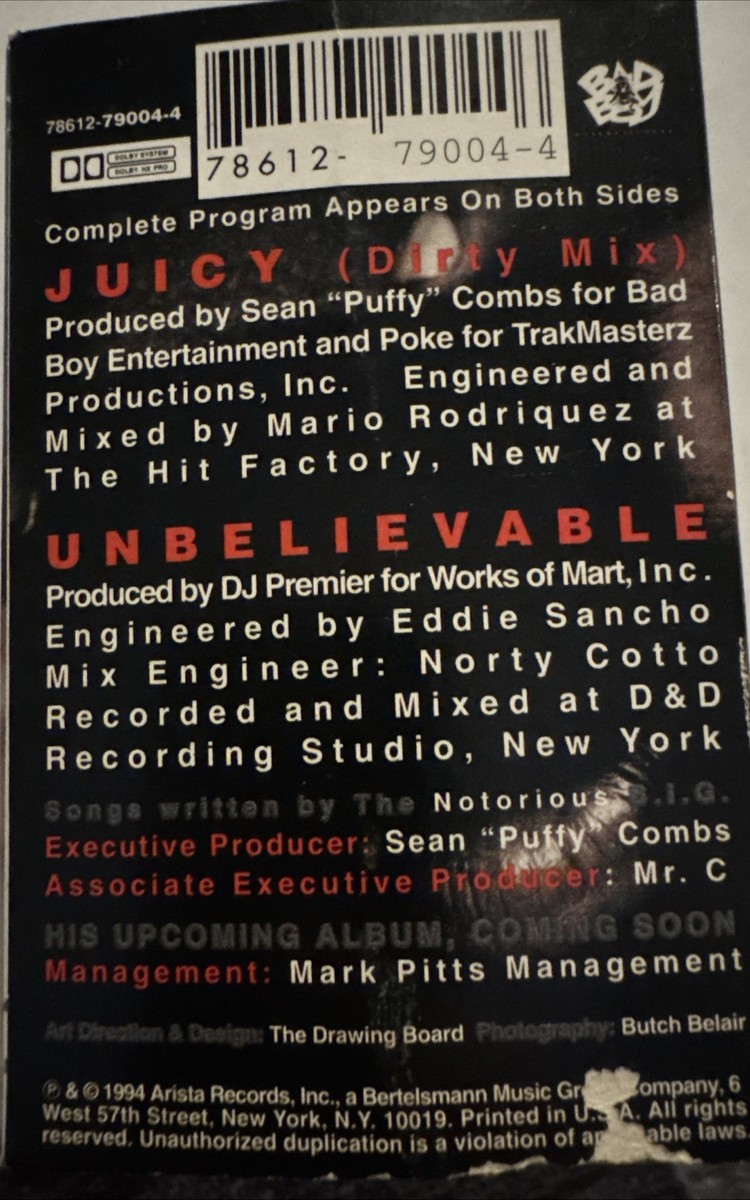 The Notorious B.I.G. - Juicy / Unbelievable - Cassette Tape Single
