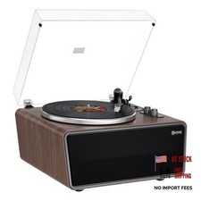 All in One Vinyl Record Player,Bluetooth Turntable Built in 4 Black Walnut Wood