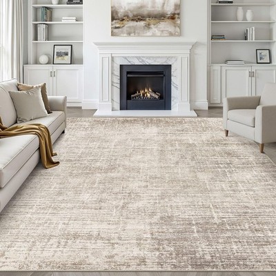 8x10 Area Rugs Living Room: Washable Large Neutral Brown Rug Abstract Soft Mo...