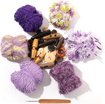Hand Spun Art Yarn Kit - 6 Skeins 525 -Yard Vintage Style Blended Fibers with Wo