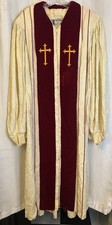 VTG Clergy Priest Pastoral Robe White Red Velvet Cross Christian