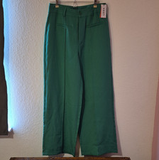 CIDER Green Wide Leg Pants NWT Size L High Waisted Pleated Front Trouser Emerald