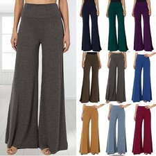 US Women's Office Loose Stretch High Waist Wide Leg Long Pants Palazzo Trousers
