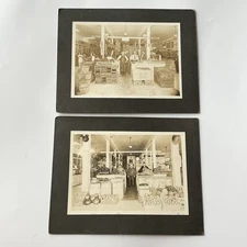 Antique Photograph On Board Inside Building, General Store, Food Pumpkins, Men