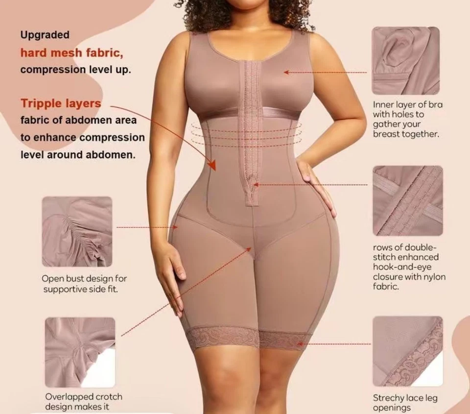 Fajas Colombianas Stage 2 modelador pós-cirúrgico BBL bodysuit modelador de corpo rosa - Imagem 4 de 4