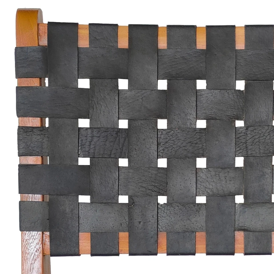 Silla Accent Madera Teca Cuero Tejido MCM JUEGO DE 2 Totalmente Nueva Foto 3 de 4