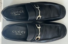 GUCCI Mens Horsebit Black Leather Shoes Loafers US 8 D Made In Italy