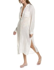 L*SPACE NEW! Bright White Woven Viscose LISBOA TUNIC Buttoned Shirt Midi Dress S