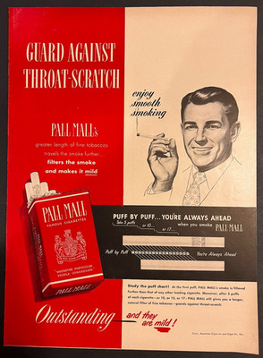 Vtg 1950s AD-Pall Mall Cigarettes-Guard Against Throat Scratch-Smooth Smoking