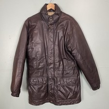 Vintage Eddie Bauer Leather Goose Down Puffer Jacket Men Size Medium Tall Brown