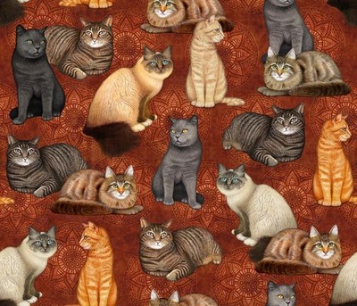 Feline Drive Fabric FELICITY Cats & Medallions - Fat Quarter (18''x22'') FQ