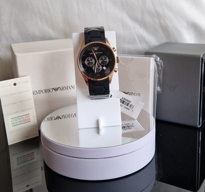 EMPORIO ARMANI AR5905 SCHWARZ MIT GOLD SILIKONKAUTSCHUK HERREN UHR UK