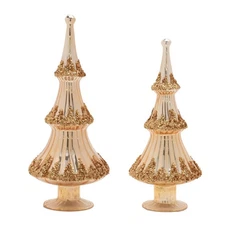 Melrose Gold Beaded Glass Holiday Tree (Set of 2)