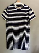 GAP Easy Striped Short Sleeve Pocket T-Shirt Dress Navy White Large Tall