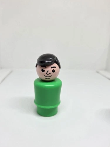 Vintage Fisher Price little people green man/dad w/black hair #2