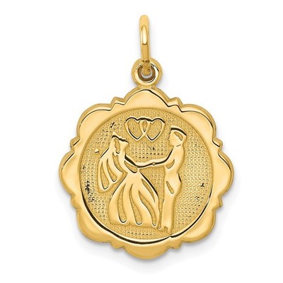 14k Gelbgold Braut und Bräutigam Charm mit strukturierter Rückseite