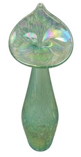 Art Glass Iridescent Green Hand Blown Jack In The Pulpit Vase Unmarked W3