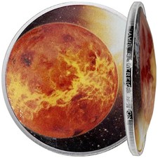 Silberm&uuml;nze Venus (3.) Sonnensystem 2021 - USA - Gew&ouml;lbt - 1 Oz PP in Farbe