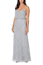 Adrianna Papell V-Neck Blouson Embellished Mesh Dress Size 10