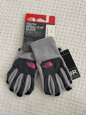 The North Face Youth Girl Denali ETIP Gloves -Metallic Silver / Grey - L