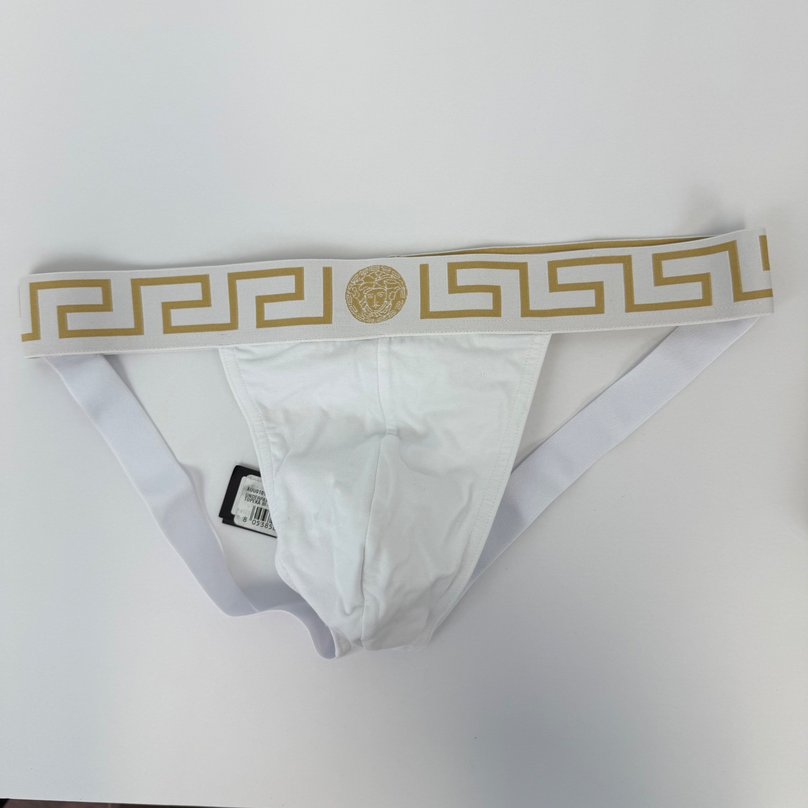 Versace Underwear White Gold Greca Jock Strap Stretch Cotton USA XL NWT thumbnail 2