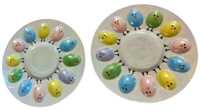 12 Egg Plate Platter Egg Serving Dish Spring Easter Dish 11  Iridescent Set of 2