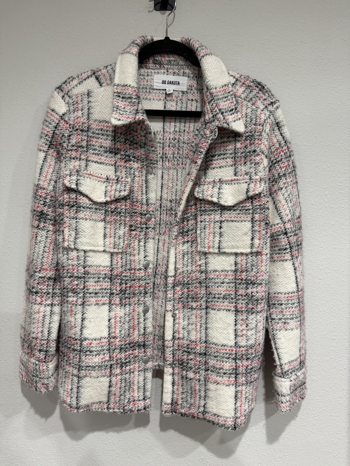 BB Dakota Women’s Plaid Jacket Snap Buttons Knit Size Large