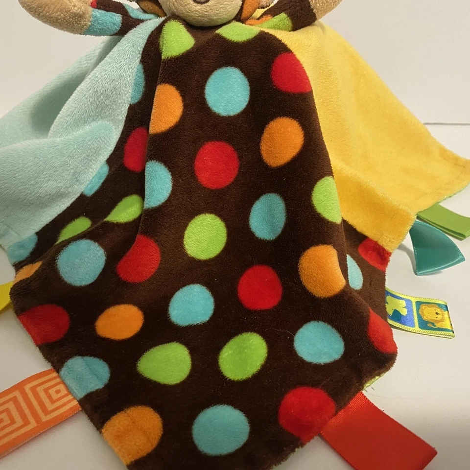 Taggies Mary Meyer Baby милый обезьяна безопасности одеяло коричневый цветной горошек - Изображение 3 из 4
