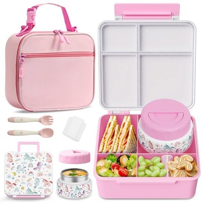 FAJSL Bento Box for Kids with Thermo Food Container (9oz), 4-Compartment Lunch B