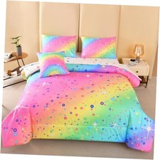 Bedding Set, Full Size, Glitter Rainbow, 6pcs, for Girls Full-6pcs Pink