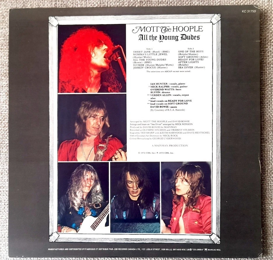 Mott The Hoople 'ALL THE YOUNG DUDES' LP  (1972)  NM / NM   Canadian pressing - Image 2 of 4