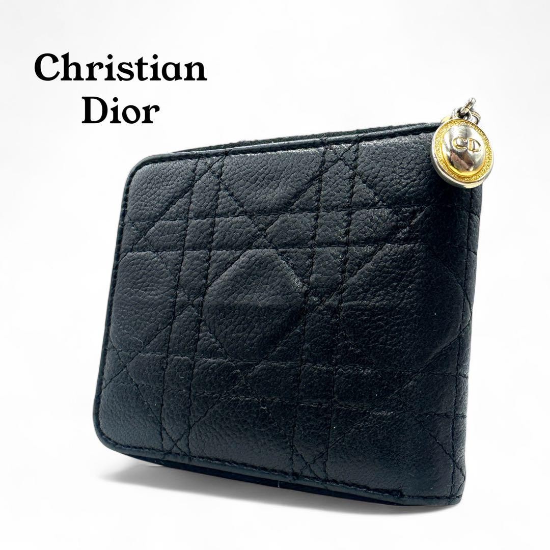 Christian Dior Canage Leather Black Folding Wallet Pre-Owned