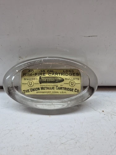 Vintage The Union Metallic Cartridge Co.Glass Paperweight