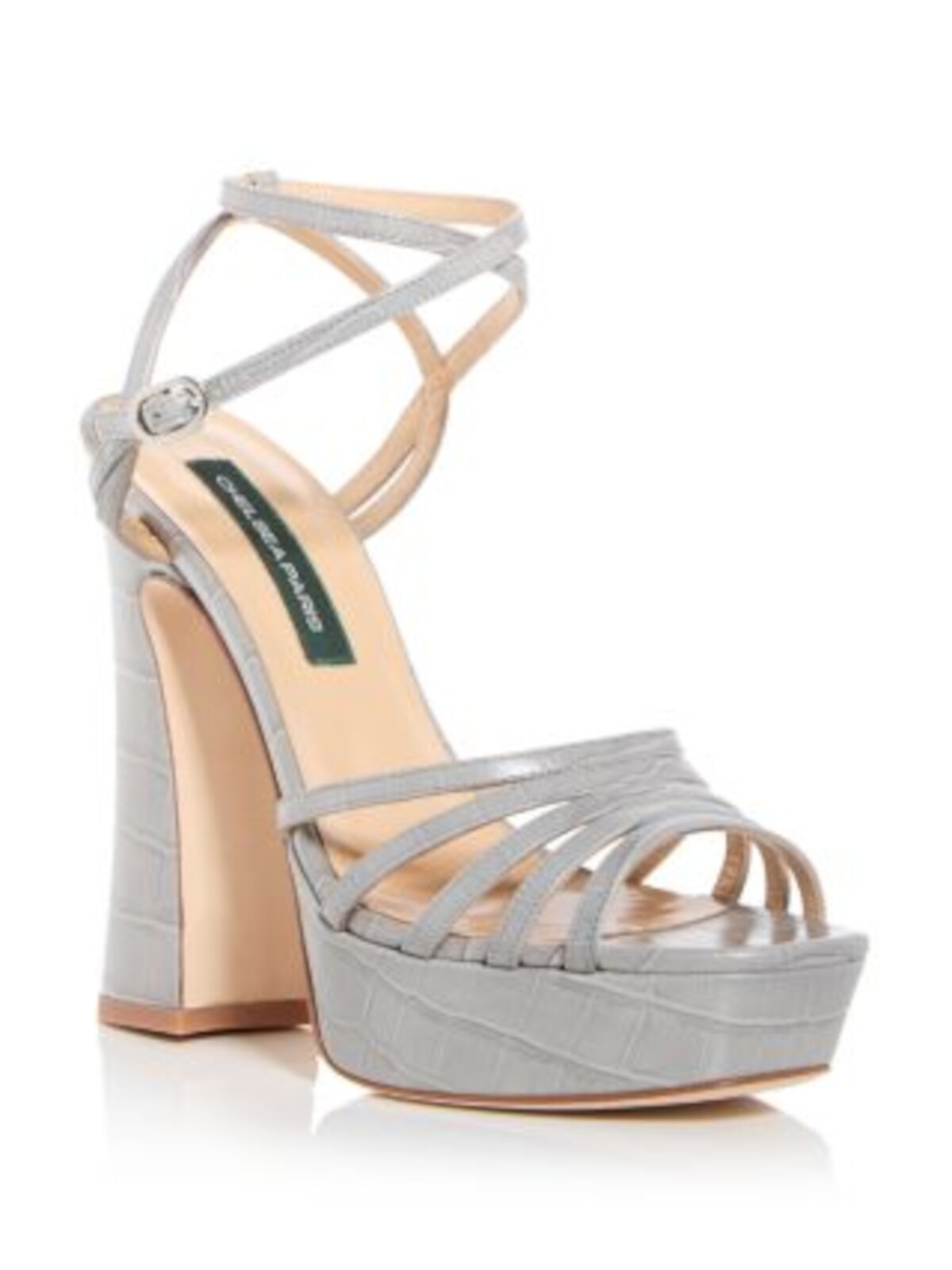 CHELSEA PARIS Womens Gray Croc 1-12 Platform Tems Open Heeled Sandal 40 38790₽