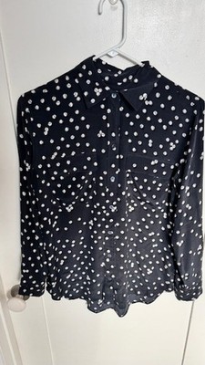 Equipment Femme Womens Silk Black Baseball Collared Button-Up Blouse Size XS