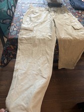 American Eagle Cargo Pants Wmn 14 Ivory Faux Leather High Rise Straight Leg NWT