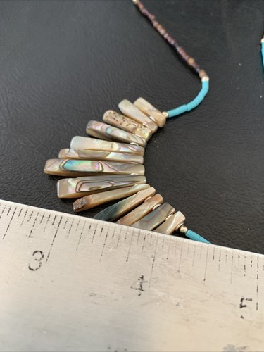 Blue Turquoise & Pava Shell Heishi Navajo Sterling Silver Necklace 01689 - Picture 11 of 12