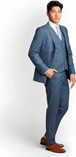 Men 3 Piece Blue Notch Lapel Luxury Groom Dinner Prom Tuxedo Wedding Suit Custom
