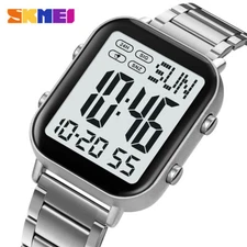 SKMEI Men Watch Rectangle Digital Wristwatch Full Steel Electronic Digital Watch