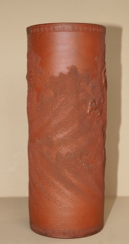 Antique ~ 19th C ~ Japanese ~ Red Clay ~ 11" Cylinder ~ w/Mark - Picture 5 of 12